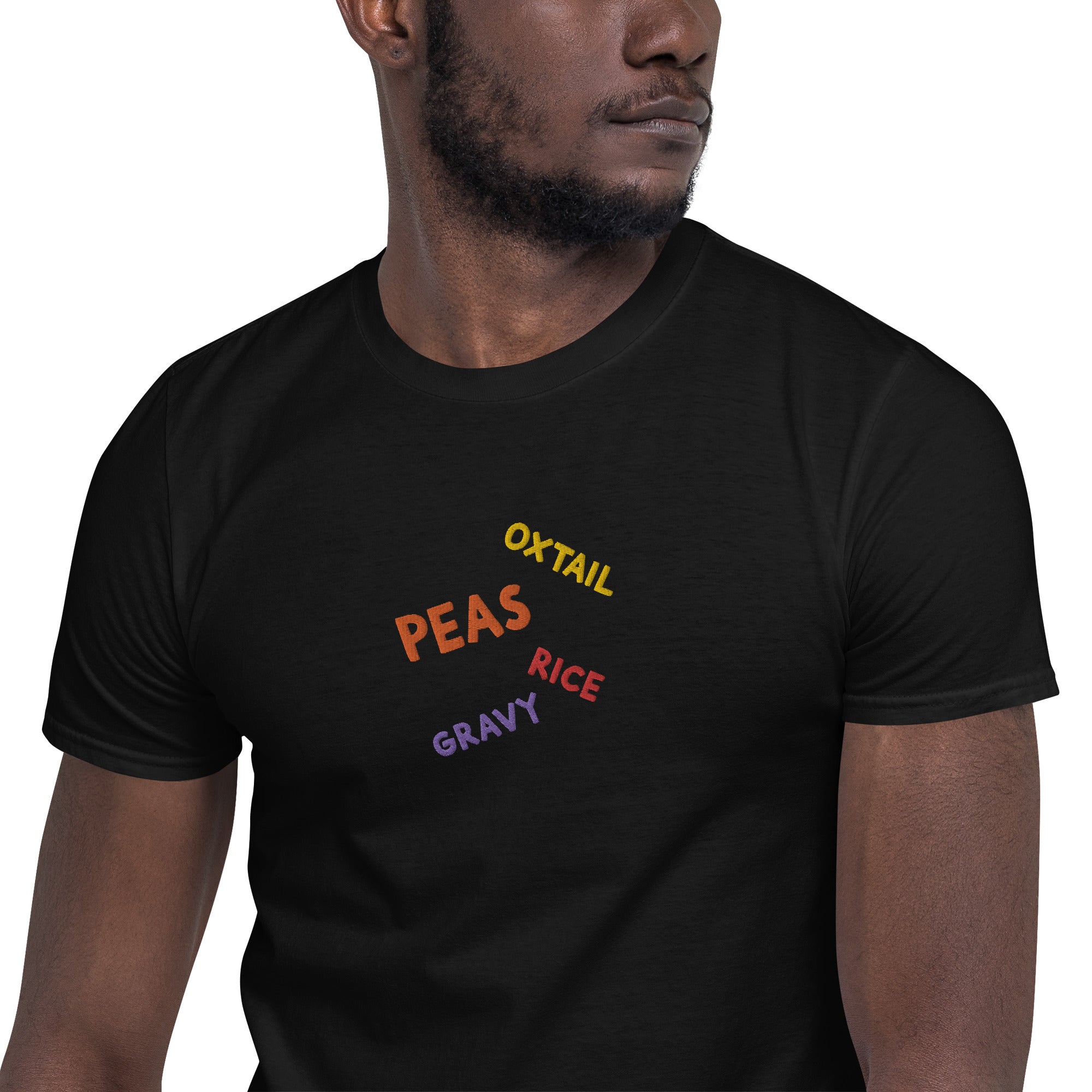 Unisex "Oxtail, Peas, Rice, Gravy" Stitched Basic Soft-Style T-Shirt - THE CORNBREAD KITCHEN SHOP