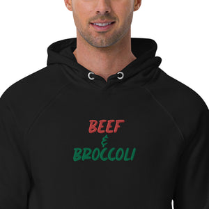 Unisex "Beef & Broccoli" Stitched Eco Raglan Hoodie - THE CORNBREAD KITCHEN SHOP